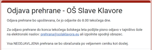 Obrazec za odjavo prehrane